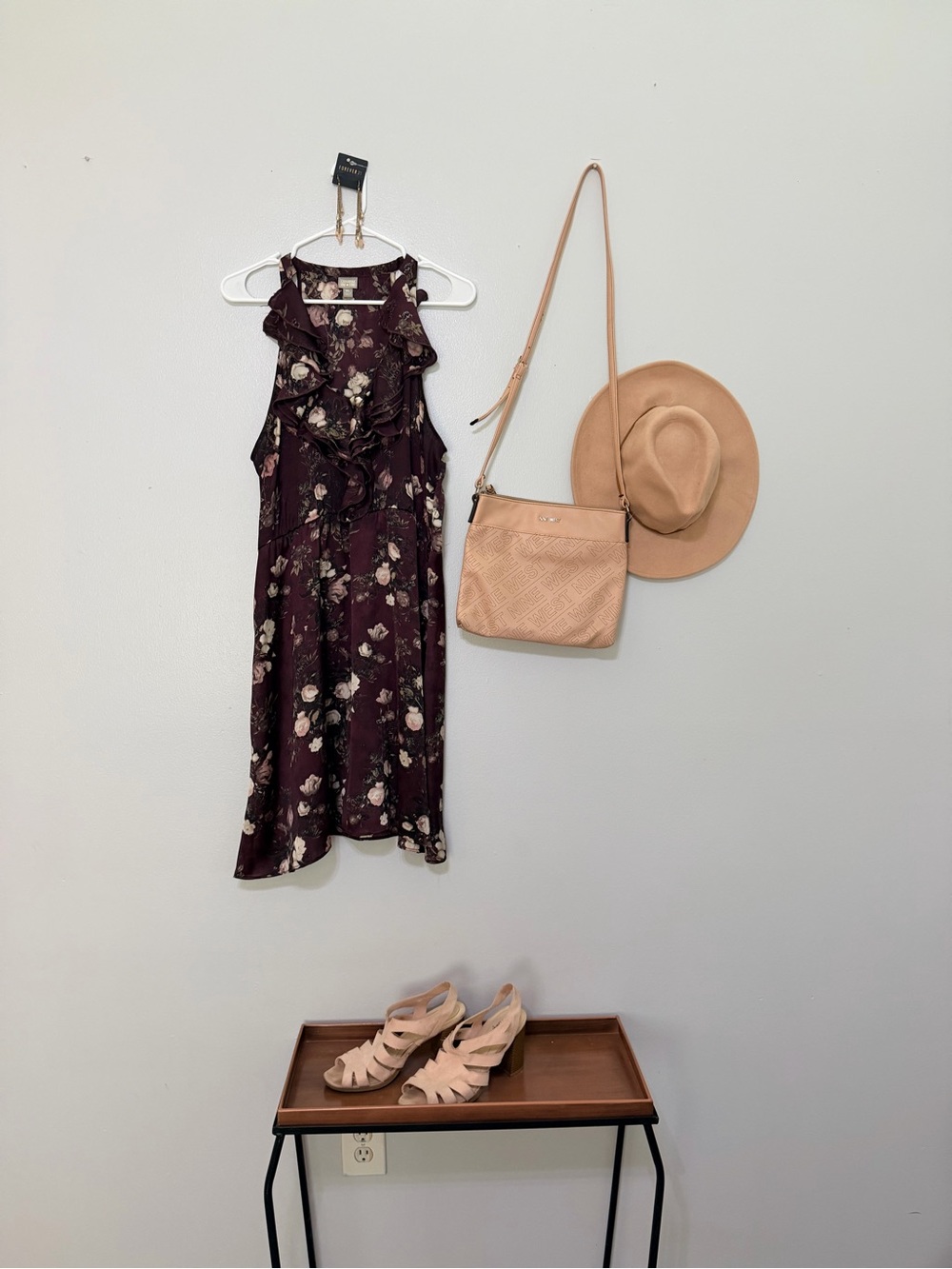 Converse Burgundy Floral Ruffle Midi Dress